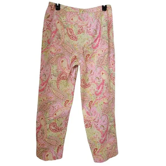 Charter Club Golf Size 10 Pistachio Green and Pink Paisley Ankle Length Pants - Picture 3 of 12